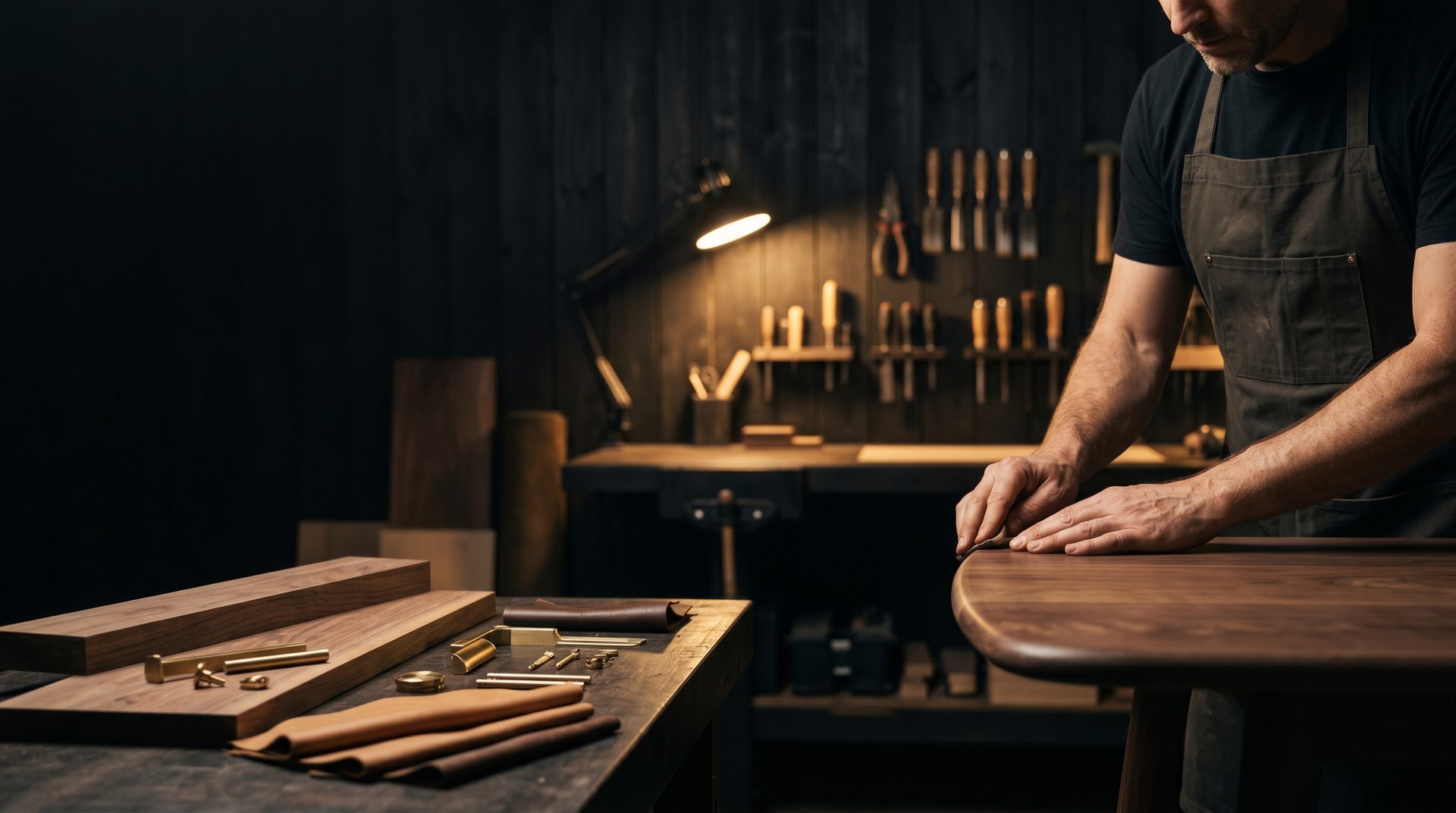 Timber being worked at a bench in the Porsse atelier