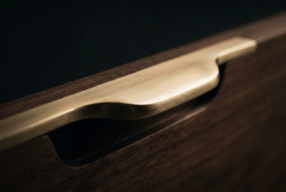 Hand-finished brushed brass furniture hardware