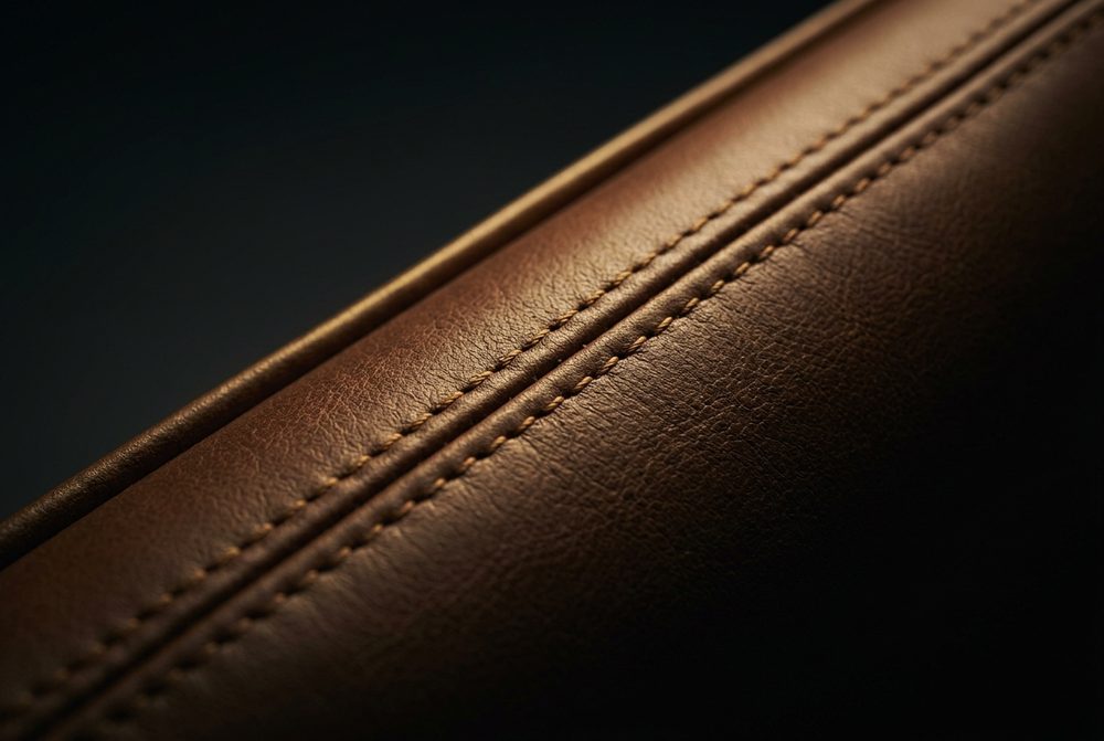 Full-grain cognac Italian leather with saddle stitching