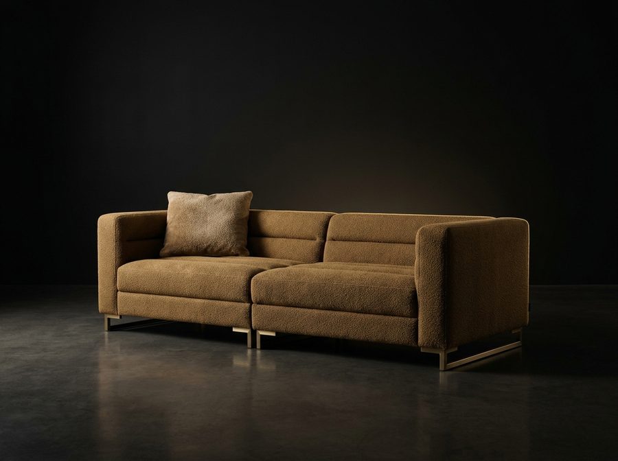 Aurelia curved sofa in bronze bouclé